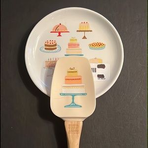 “Cake Walk” design large bamboo SPOONula & spoon rest-NWT